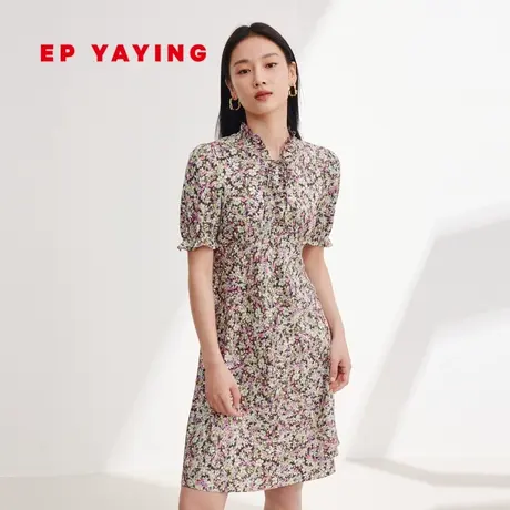 EP YAYING雅莹女装 真丝印花泡泡袖收腰连衣裙 2024春装新款4629A图片