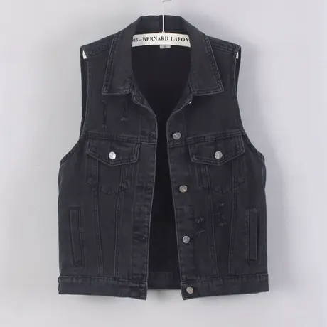 牛仔马甲女宽松2025春秋新款百搭破洞显瘦水洗无袖外套背心坎肩黑商品大图