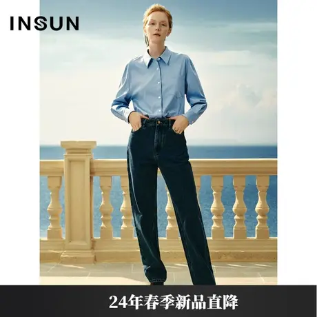 INSUN恩裳专选春季休闲简约棉质蓝色衬衫商品大图