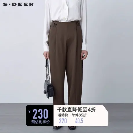 sdeer圣迪奥女装松紧拼接压褶插袋休闲裤长裤S221Z0807🏘商品大图