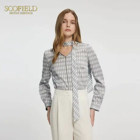 Scofield女装知性V领设计感印花衬衫飘带领衬衫2025春季新品商品大图