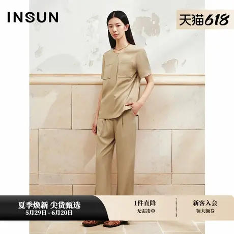 INSUN恩裳专选夏季卡其色亚麻天丝贴袋上衣商品大图
