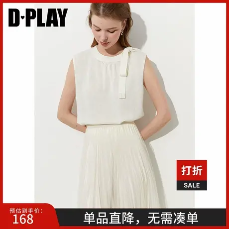 DPLAY2025年夏季新款白色t恤女圆领法式蝴蝶结针织上衣打底衫商品大图