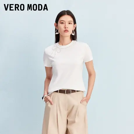Vero ModaT恤2025秋季新款含棉蝴蝶仿珍珠装饰上衣优雅3253T1002图片