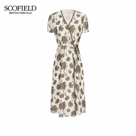 Scofield女装度假风自然印花V领连衣裙斜门襟系带2025秋季新品图片