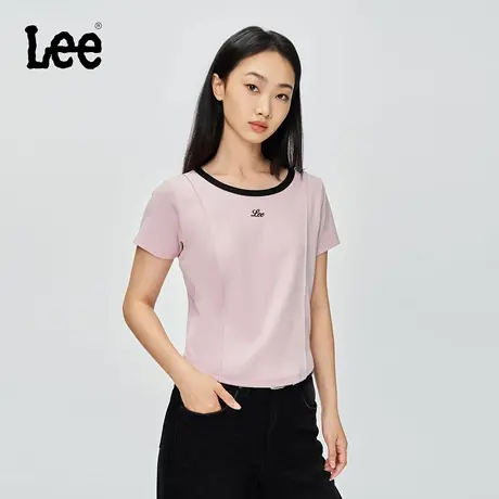 Lee商场同款25早秋新品修身版小刺绣Logo撞色领口设计女短袖T恤图片