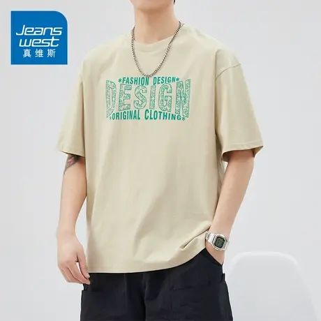 KZ真维斯印花短袖T恤男士潮牌宽松夏天夏季上衣服男装2024年新款图片