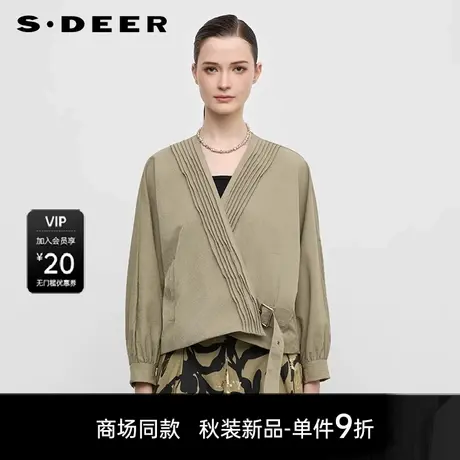 【商场同款】sdeer圣迪奥女V领撞色印花收腰茧型外套S25382207图片