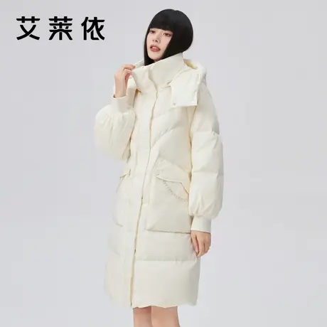 艾莱依秋冬新款羽绒服女中长款时尚宽松连帽保暖小众设计保暖外套商品大图