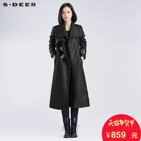 s.deer圣迪奥闪亮垂坠翻领斜襟大衣S16381841图片