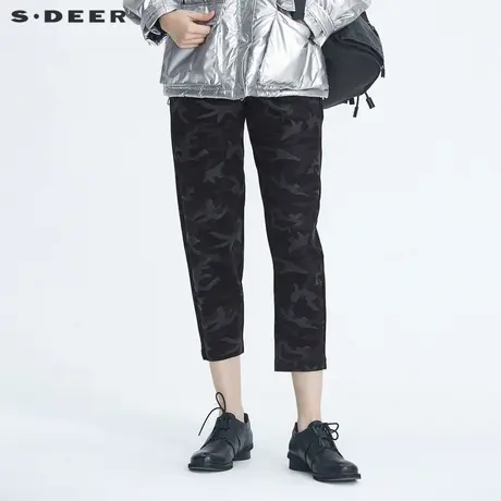 sdeer圣迪奥冬季女装松紧高腰迷彩宽松萝卜裤九分裤S20480805图片