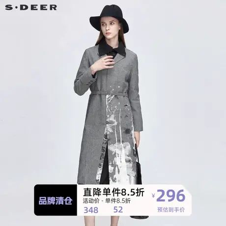 sdeer圣迪奥时尚平驳领收腰晕染长款大衣S21181818图片