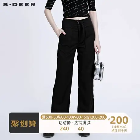 sdeer圣迪奥女装时尚高腰插袋拼接直筒长裤S22160803图片