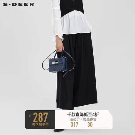 sdeer圣迪奥女装时尚松紧拼接系带阔腿长裤S222Z0826🛬商品大图