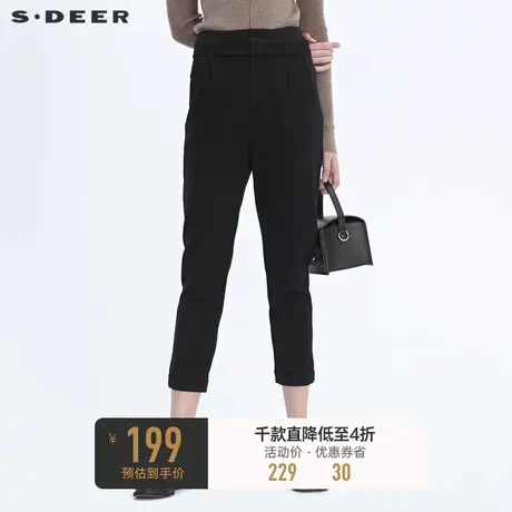 sdeer圣迪奥冬季女装时尚休闲小脚卷边腰带黑色通勤长裤S20480823图片