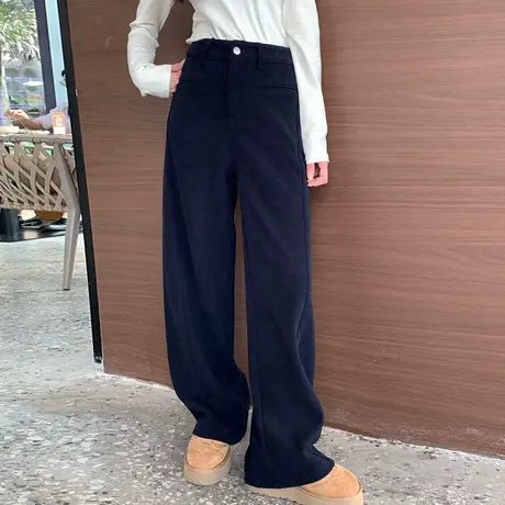 尔给秋冬新品加厚灯芯绒裤子女高腰显瘦拖地裤百搭宽松垂感直筒裤商品大图