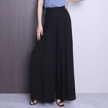 黑色雪纺裙裤阔腿裤女夏薄款2025新款高腰宽松大脚裤气质垂感长裤商品大图