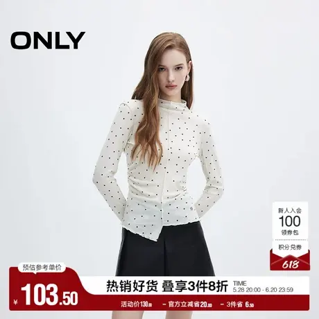 ONLY奥莱夏季甜美风百搭修身波点半高领长袖T恤女图片