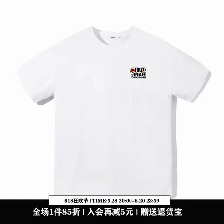 Ohlyah设计师原创卡通品牌小狗胸花圆领纯棉学生短袖T恤男女白色图片