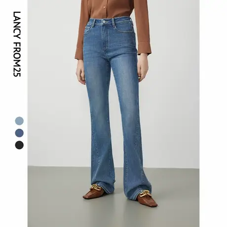 朗姿棉质法式复古水洗微喇牛仔裤显瘦通勤气质长裤2024年春季新款商品大图