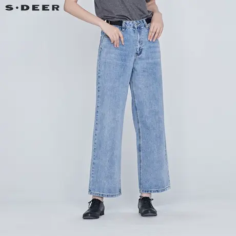 S·DEER圣迪奥女装简约直筒复古拼接牛仔裤S20280836商品大图