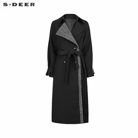 sdeer圣迪奥女装时尚翻领印花收腰长款风衣S244Z1804商品大图