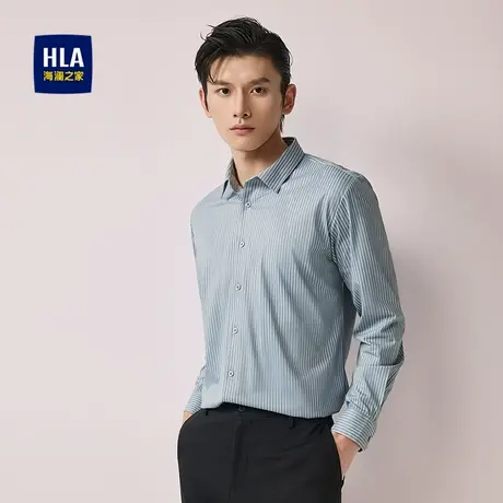 HLA/海澜之家时尚撞色条纹长袖衬衫25春秋新质感垂顺休闲衬衣男商品大图