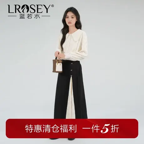 蓝若水大码女装蕾丝拼接高腰显瘦半身裙秋季新款胖mm复古A字中裙商品大图