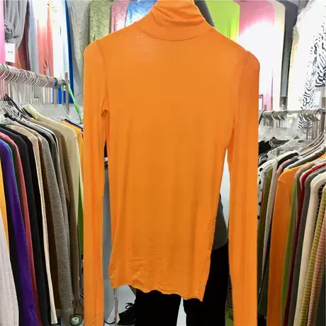 2022秋冬新款亮色薄款高弹力堆堆领长袖打底衫时尚百搭显瘦打底衫商品大图