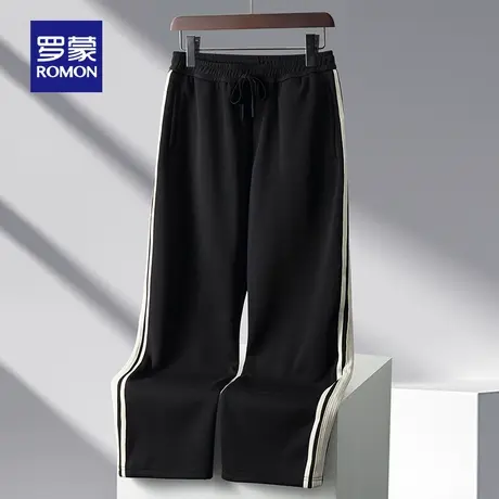 罗蒙男士简约百搭休闲卫裤2025秋季新款松紧腰抽绳直筒裤宽松长裤图片