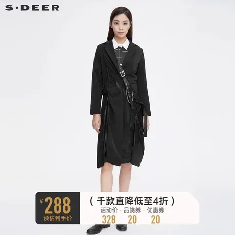 sdeer圣迪奥女装休闲西装领织带拼接不规则长款风衣S21381816🚦商品大图