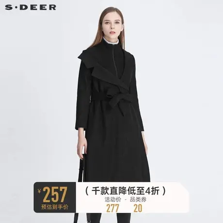 sdeer圣迪奥女装休闲立领不对称拼接收腰中长款毛呢大衣S20481856👓商品大图