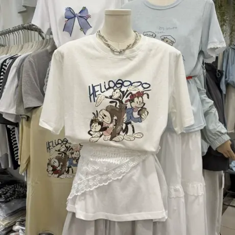 2025春季新款韩版宽松显瘦百搭圆领卡通印花短袖T恤女上衣商品大图
