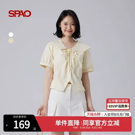 SPAO韩国同款2025年夏季新品女士气质时尚纯色娃娃领短袖雪纺衫商品大图