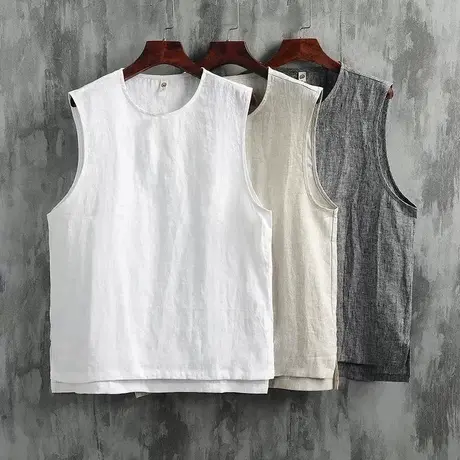 背心男士夏季薄款麻棉透气内穿打底汗衫吊带坎肩无袖修身运动速干商品大图