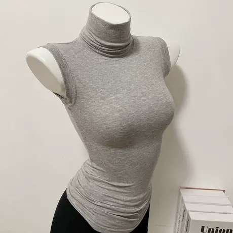 小腰精穿出好身材内搭无袖洋气修身纯色高领气质包身打底上衣t恤图片