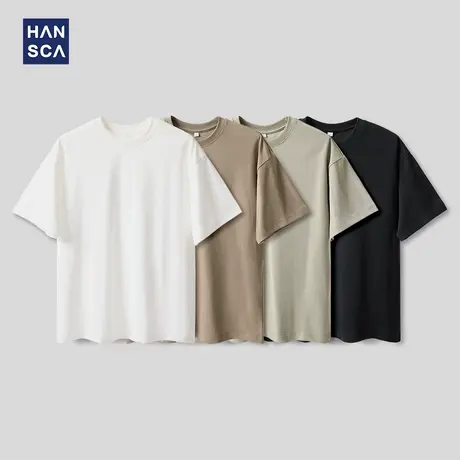 hansca 7A级抗菌纯棉轻绒感负离子重磅短袖t恤男2025夏季速干上衣商品大图