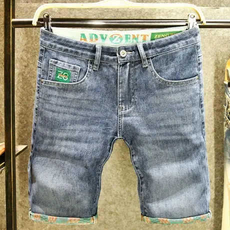 夏季薄款五分牛仔短裤男士2025新款高端潮牌时尚刺绣百搭休闲中裤商品大图