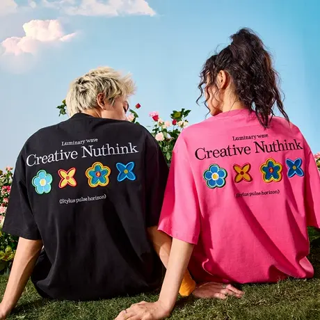 Nuthink重磅花瓣花卉刺绣T恤高端美式短袖宽松情侣男女2025夏新款图片