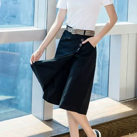 七分裤女夏季裤裙假两件高腰阔腿西装裤时尚直筒半身裙裤薄休闲图片