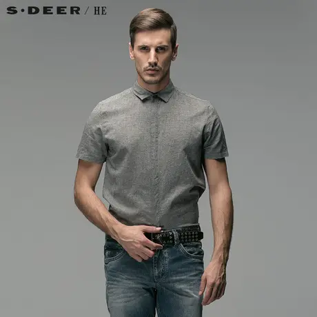 S.Deer/He【上新】 圣迪奥男装薄款纯棉纯色商务衬衫H14270432图片