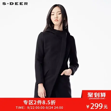 sdeer圣迪奥2018冬装分割斜襟连帽直筒毛呢大衣外套女S15481899图片