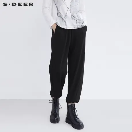 sdeer圣迪奥春装抽绳松紧插袋罗纹拼接垂坠长裤S21360809图片