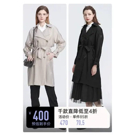 sdeer圣迪奥春装休闲翻领双排扣收腰中长款风衣女S22181701图片