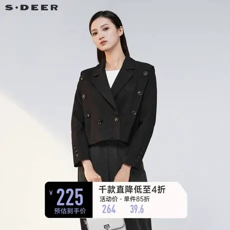 sdeer圣迪奥春装女装西装领拼接短款通勤西装外套S221Z2211图片