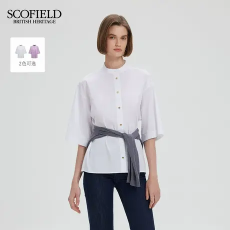 【含棉】Scofield女装80S小立领短袖衬衫女开叉设计2025秋季新品商品大图