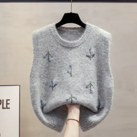 手工绣花圆领针织马甲背心女2025春秋新款宽松外穿马夹毛衣坎肩潮商品大图