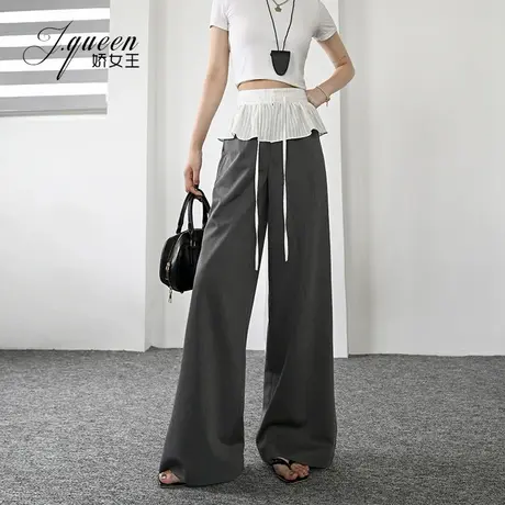 灰色高腰直筒长裤女夏季新款宽松显瘦设计感屁帘垂感直筒拖地裤子商品大图