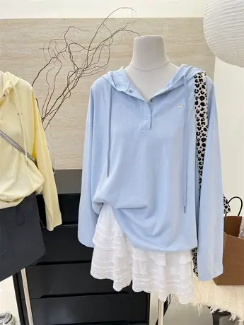 连帽长袖t恤女2024春夏薄款韩版宽松大版休闲舒适防晒衫外穿上衣图片