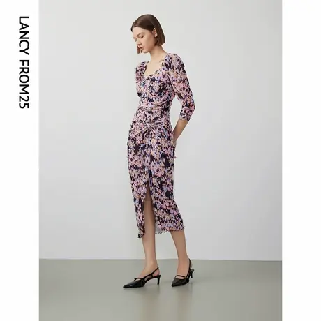 朗姿法式碎花设计感小众气质长袖裙子女2024年夏季新款收腰连衣裙商品大图